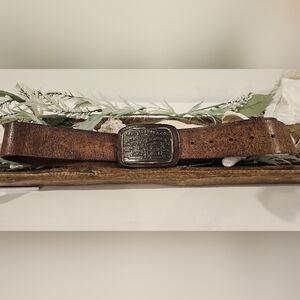 *SALE* VINTAGE LEVI'S THICK LEATHER BELT WITH METAL AND LEATHER BUCKLE